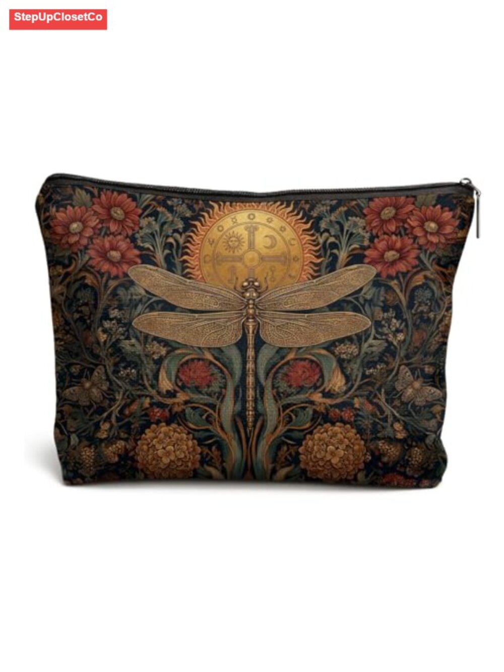 Waterproof Linen Floral Dragonfly Makeup Bag Toiletry Zipper Pouch Cosmetics